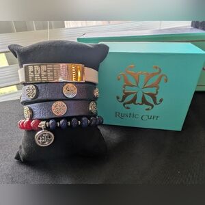 Rustic Cuff Patriotic Freedom Red, White and Blue Bracelet Set